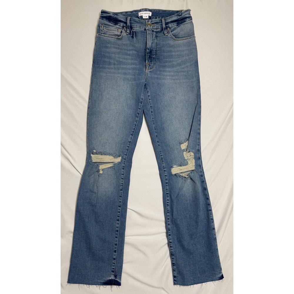 Good American Good Legs Cropped Jeans Distressed Womens Size 2/26 Denim Blue
